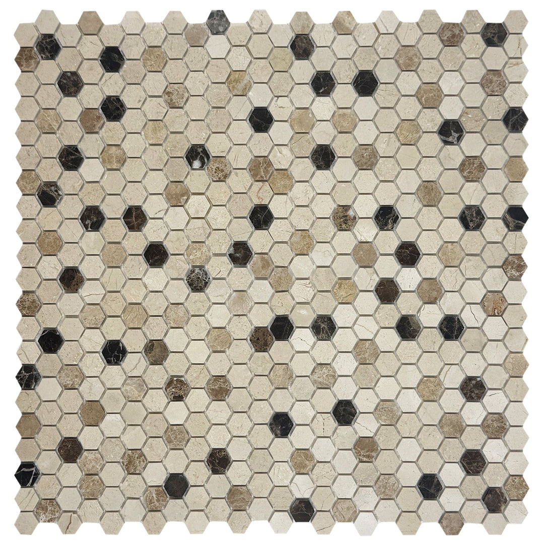 Zen Terra Dark Emperador & Light Emperador & Cream Marfil Polished Hexagon Marble Mosaic