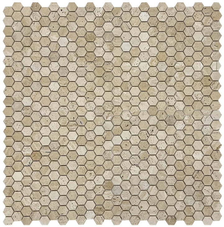 Luminé Beige Travertine Hexagon Mosaic – Honed