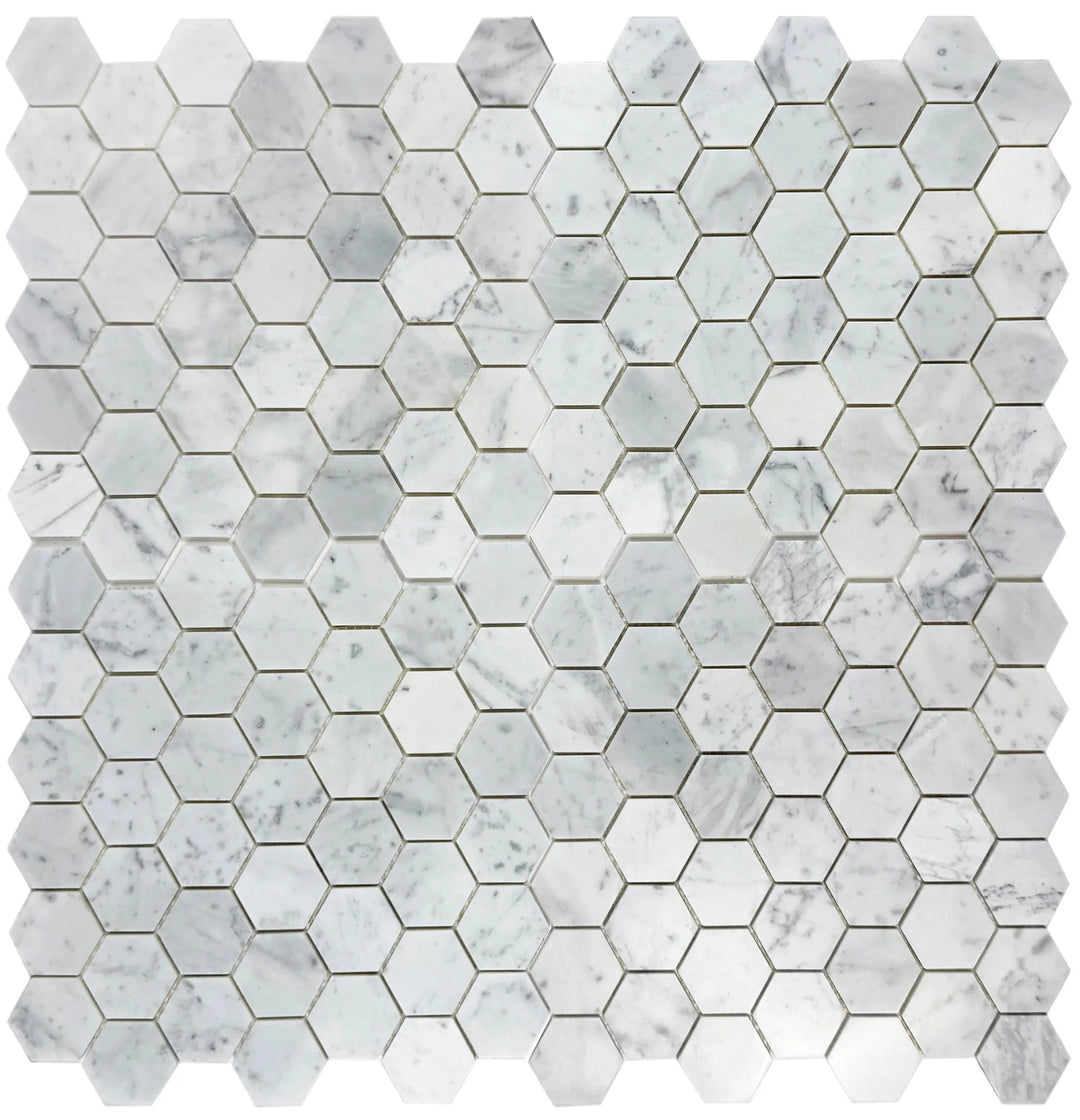 Carrara White Series Polished Hexagon Marble Mosaic Tile, grey marble finish, polished surface