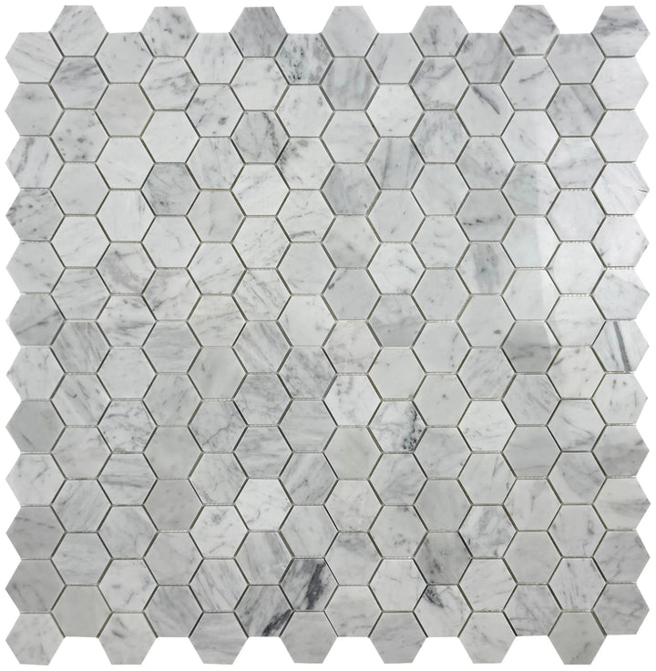 Carrara White Series Polished Hexagon Marble Mosaic Tile, grey marble finish, polished surface