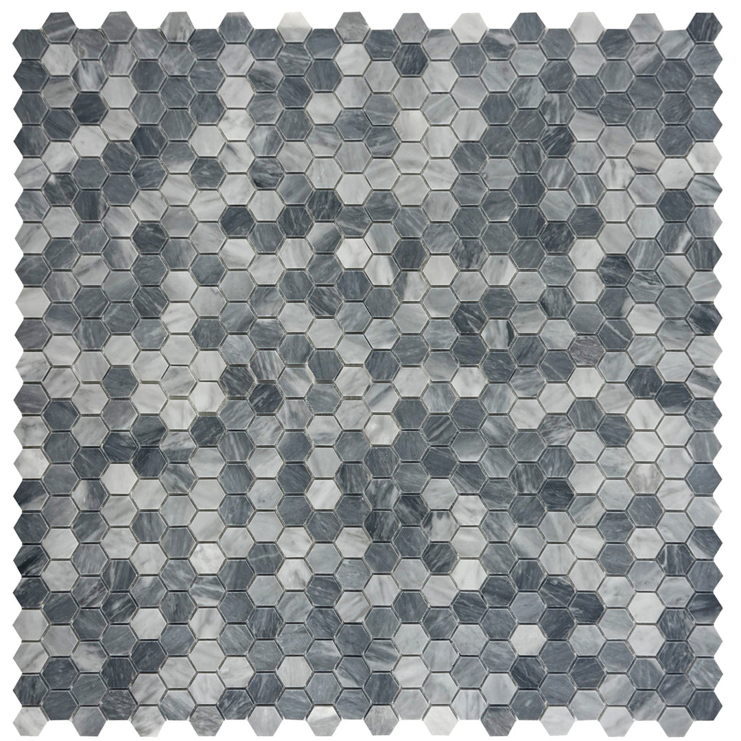 Silver Veil Bardiglio Polished Hexagon Marble Mosaic