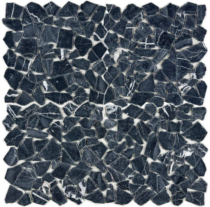 Celvive Stone Black Marquina Honed Irregular Shape Marble Mosaic