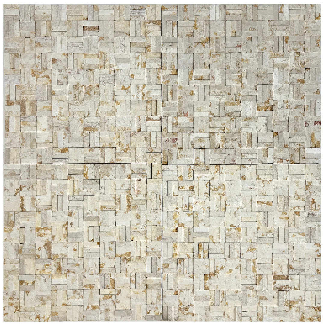 Mosaic patterned wall tile on a white background