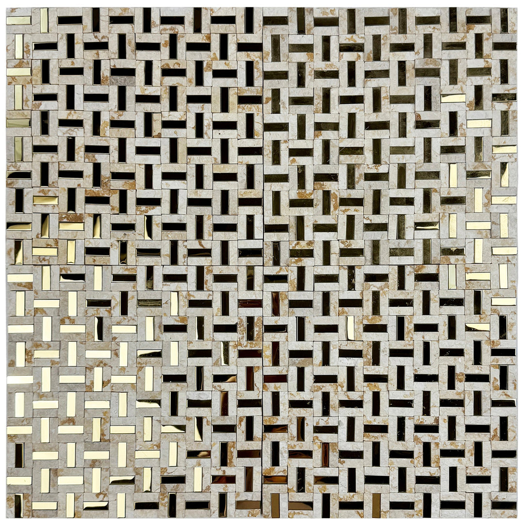 Sunny beige marble mosaic with gold stainless steel split surface
