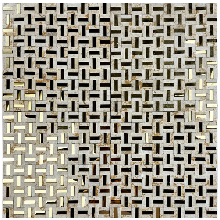 Sunny beige marble mosaic with gold stainless steel split surface