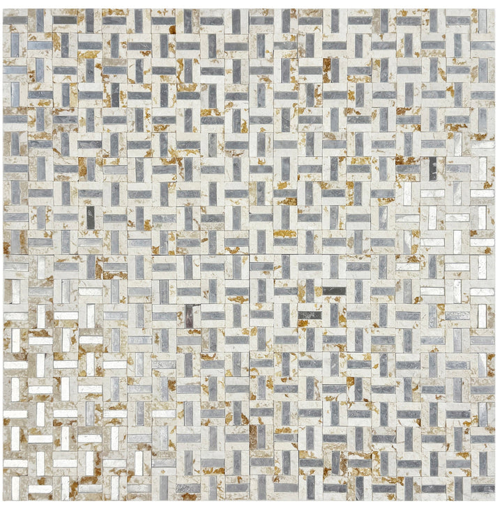 Sunny beige marble mosaic with silver stainless steel split surface