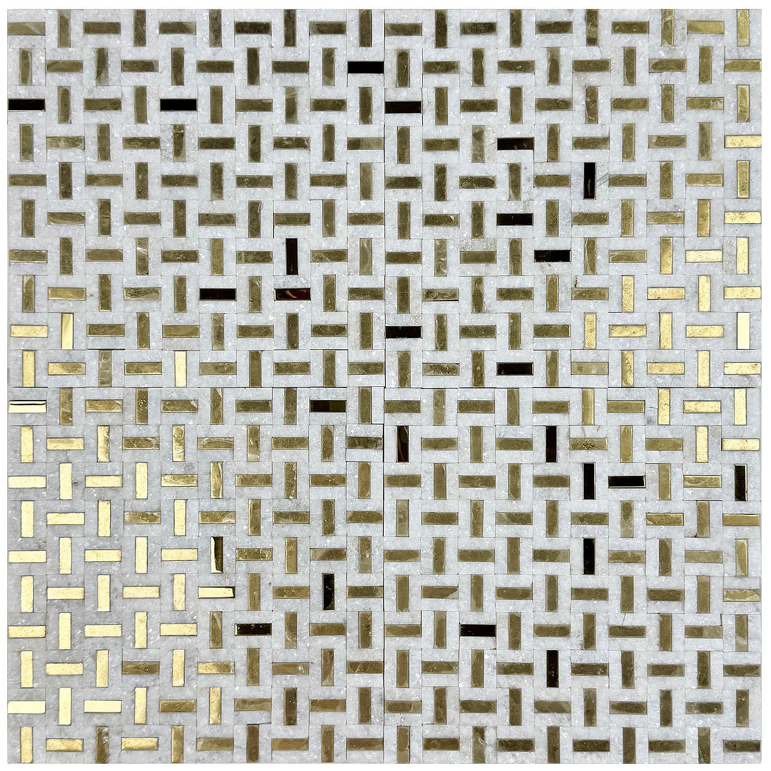 White marble mosaic with gold stainless steel split surface