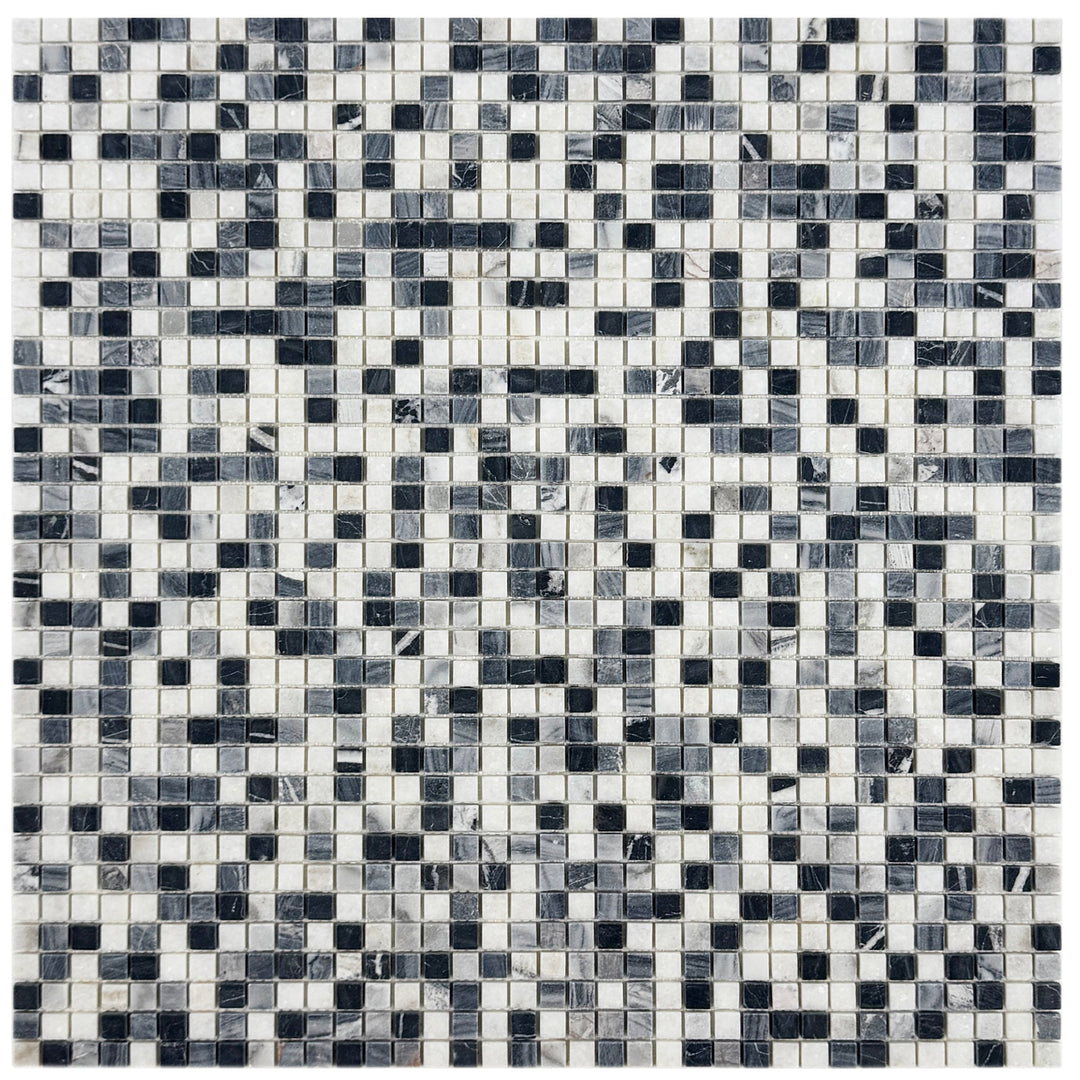 Zen Terra White & Lava Grey & Charcoal Grey Mixed Honed Random Pattern Square Marble Mosaic