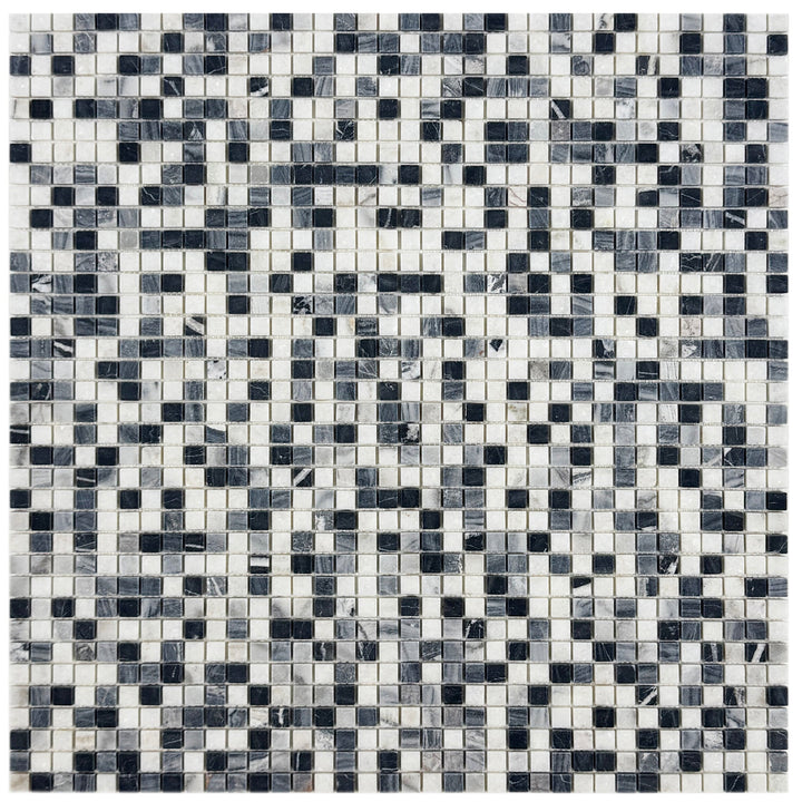 Zen Terra White & Lava Grey & Charcoal Grey Mixed Honed Random Pattern Square Marble Mosaic