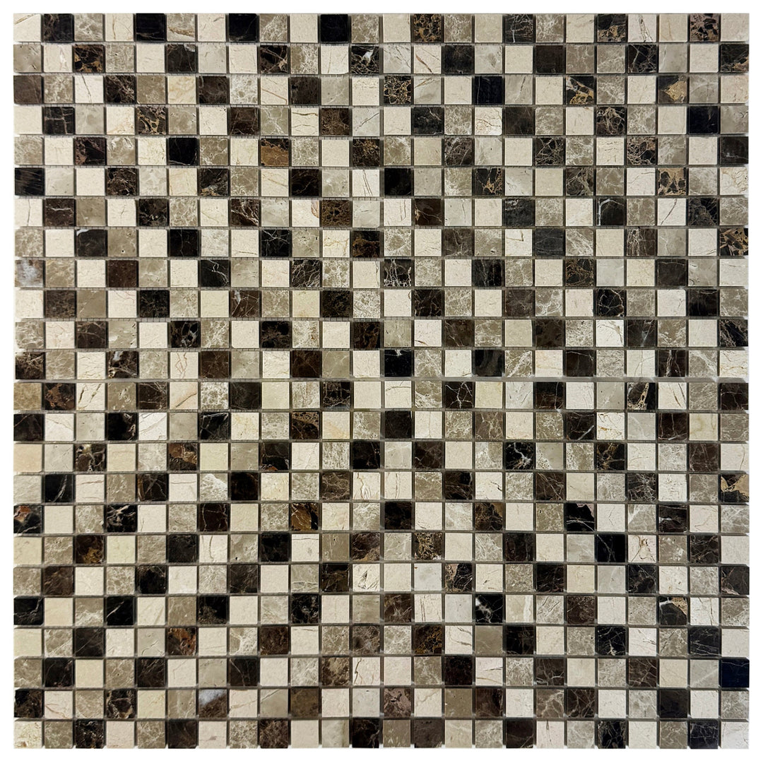 Zen Terra Dark Emperador & Cream Marfil Polished Sapcing Pattern Square  Marble Mosaic
