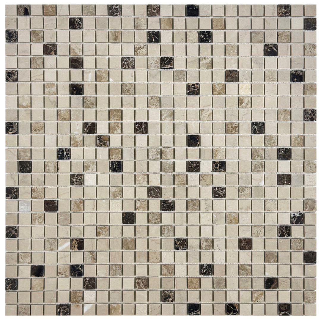 Zen Terra Dark Emperador & Light Emperador & Cream Marfil Mixed Polished Random Pattern Square Marble Mosaic