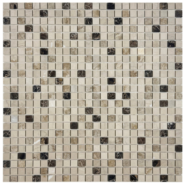 Zen Terra Dark Emperador & Light Emperador & Cream Marfil Mixed Polished Random Pattern Square Marble Mosaic