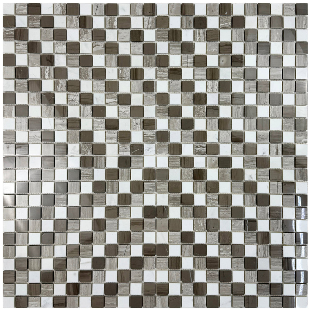 Zen Terra Dark Emperador & Light Emperador & Cream Marfil Mixed Polished Regular Pattern Square Marble Mosaic