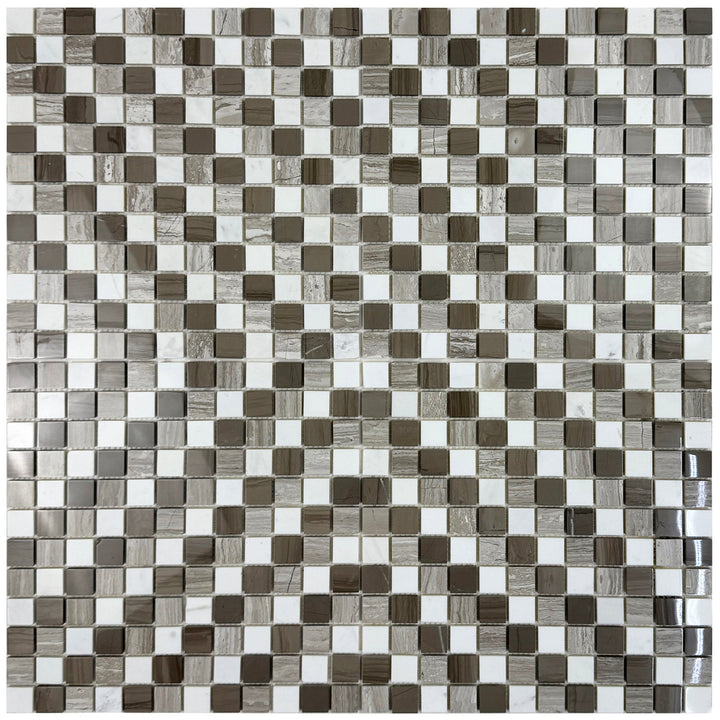 Zen Terra Dark Emperador & Light Emperador & Cream Marfil Mixed Polished Regular Pattern Square Marble Mosaic
