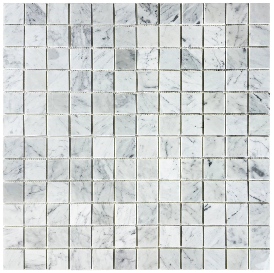 Carrara White Series Polished Square Marble Mosaic Tile, grey marble finish, polished surface