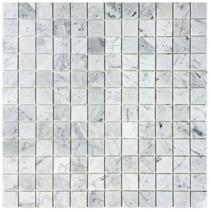 Carrara White Series Polished Square Marble Mosaic Tile, grey marble finish, polished surface