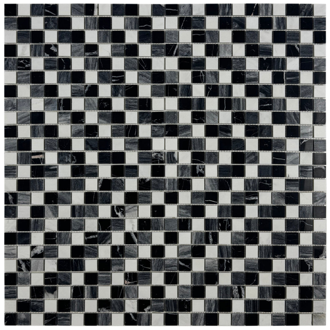 Zen Terra White & Lava Grey & Charcoal Grey Mixed Honed Regular Pattern Square Marble Mosaic