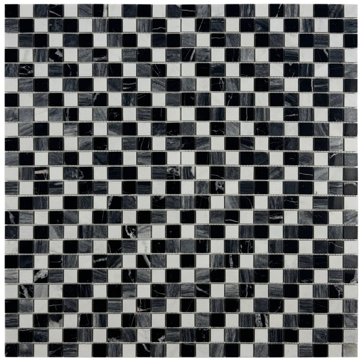 Zen Terra White & Lava Grey & Charcoal Grey Mixed Honed Regular Pattern Square Marble Mosaic