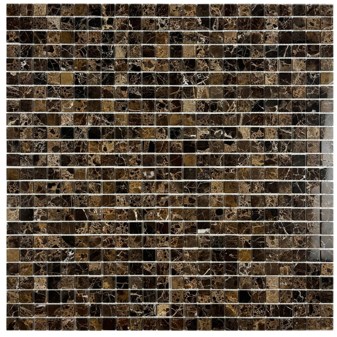 Zen Terra Dark Emperador Polished Square  Marble Mosaic