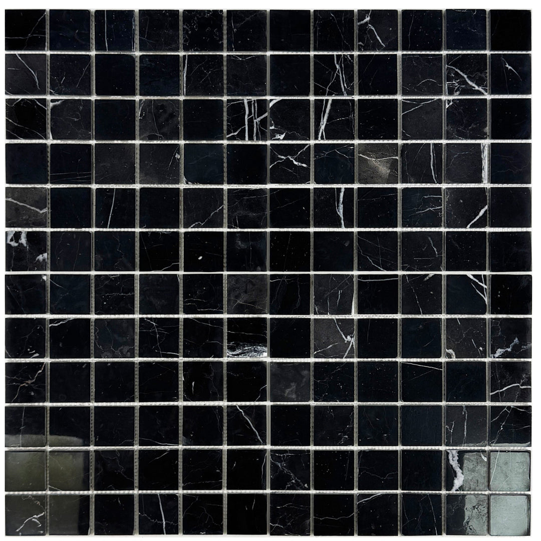 Noir Crest Black Marquina Polished Square  Marble Mosaic
