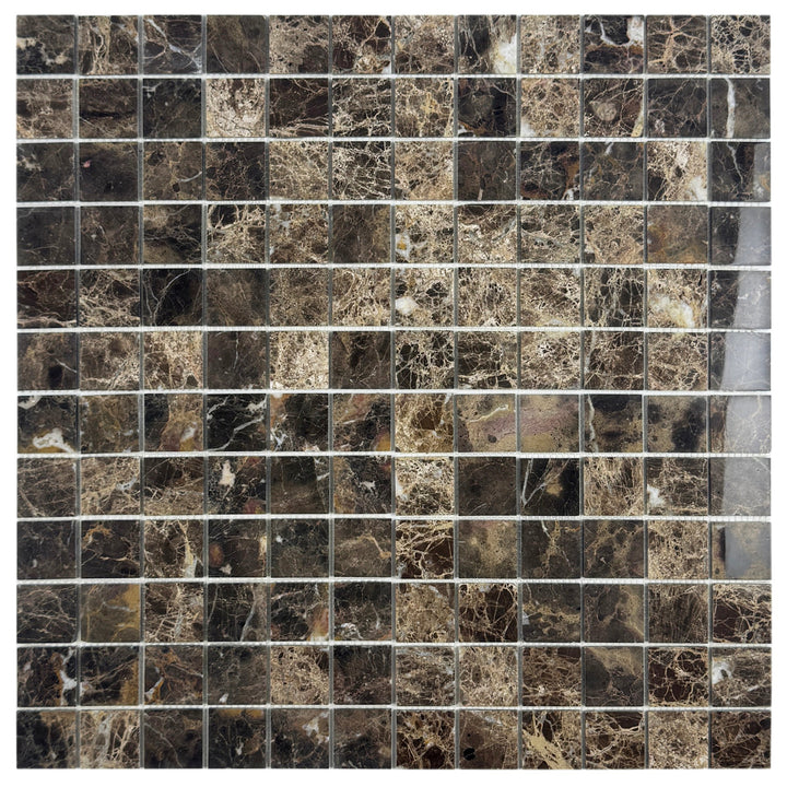 Zen Terra Dark Emperador  Polished Square  Marble Mosaic