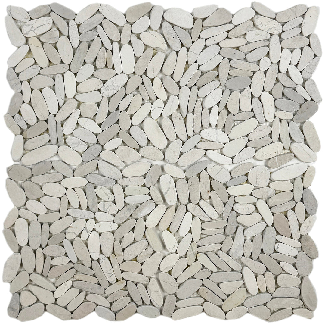 Serene Pebble Series Beige Semi-Matte Sliced Cutting Long Elliptic Shape Natural Pebble Stone Mosaic
