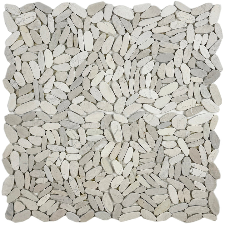 Serene Pebble Series Beige Semi-Matte Sliced Cutting Long Elliptic Shape Natural Pebble Stone Mosaic