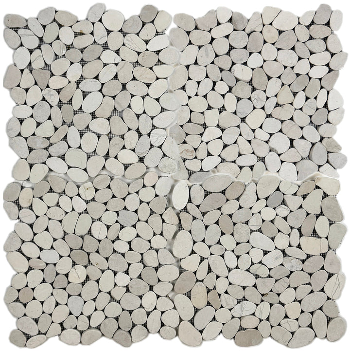 Serene Pebble Series Light Beige Semi-Matte Sliced Cutting Long Elliptic Shape Natural Pebble Stone Mosaic