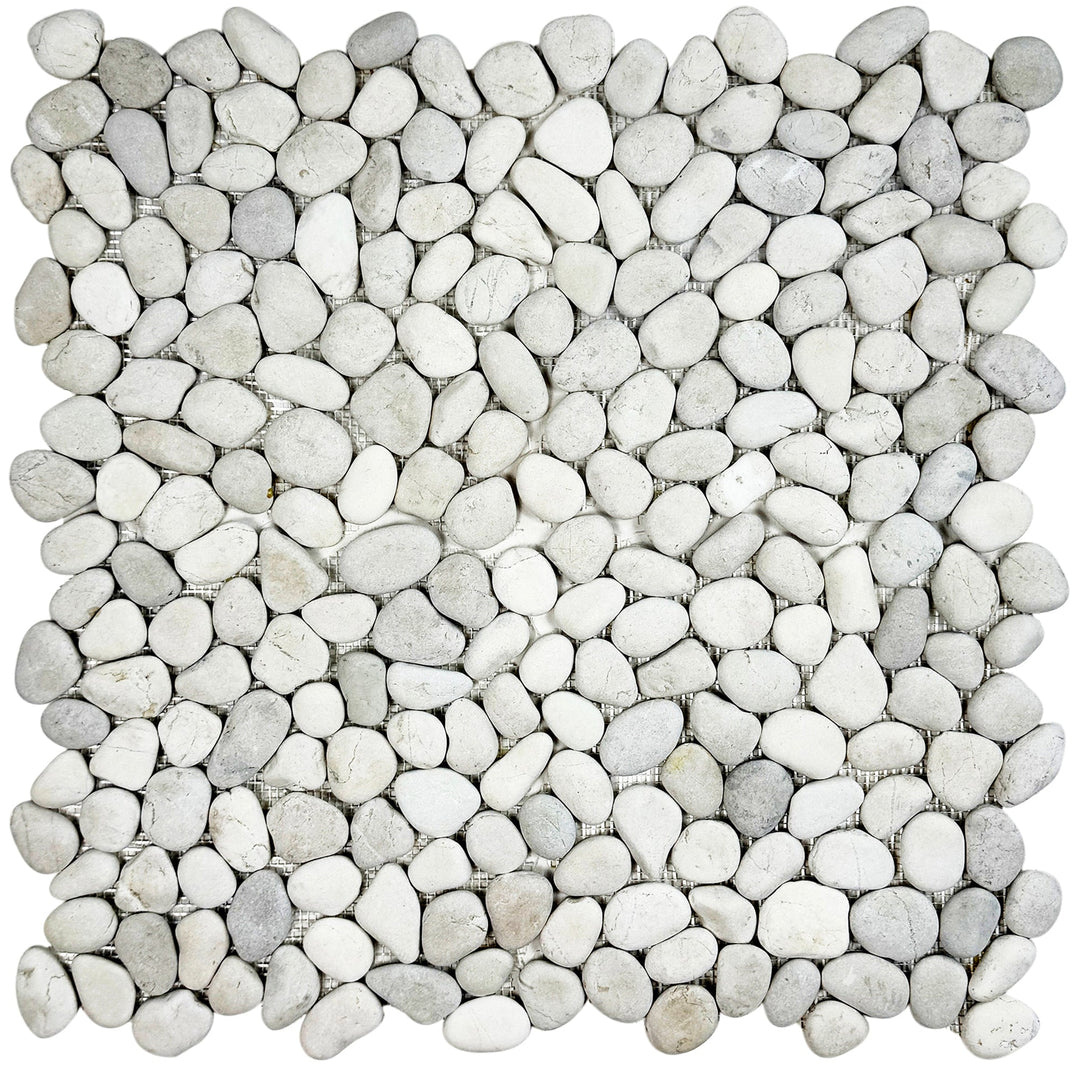 Serene Pebble Series Off White & Light Beige Semi-Matte Irregular Round Shape Natural Pebble Stone Mosaic