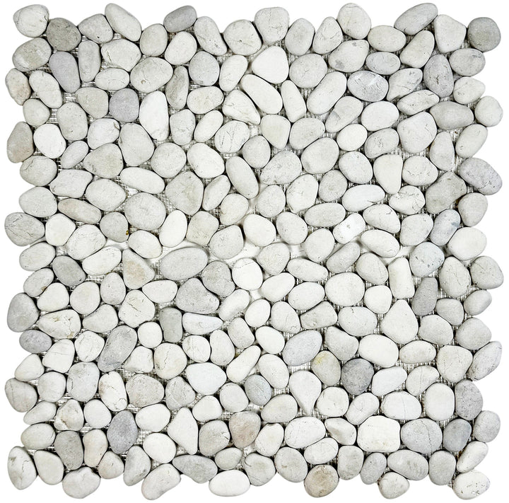 Serene Pebble Series Off White & Light Beige Semi-Matte Irregular Round Shape Natural Pebble Stone Mosaic