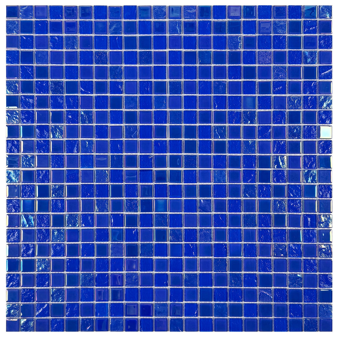Lustre Flow Klein Blue Iridescent Mixed Wave Pattern Crystal Glass Mosaic