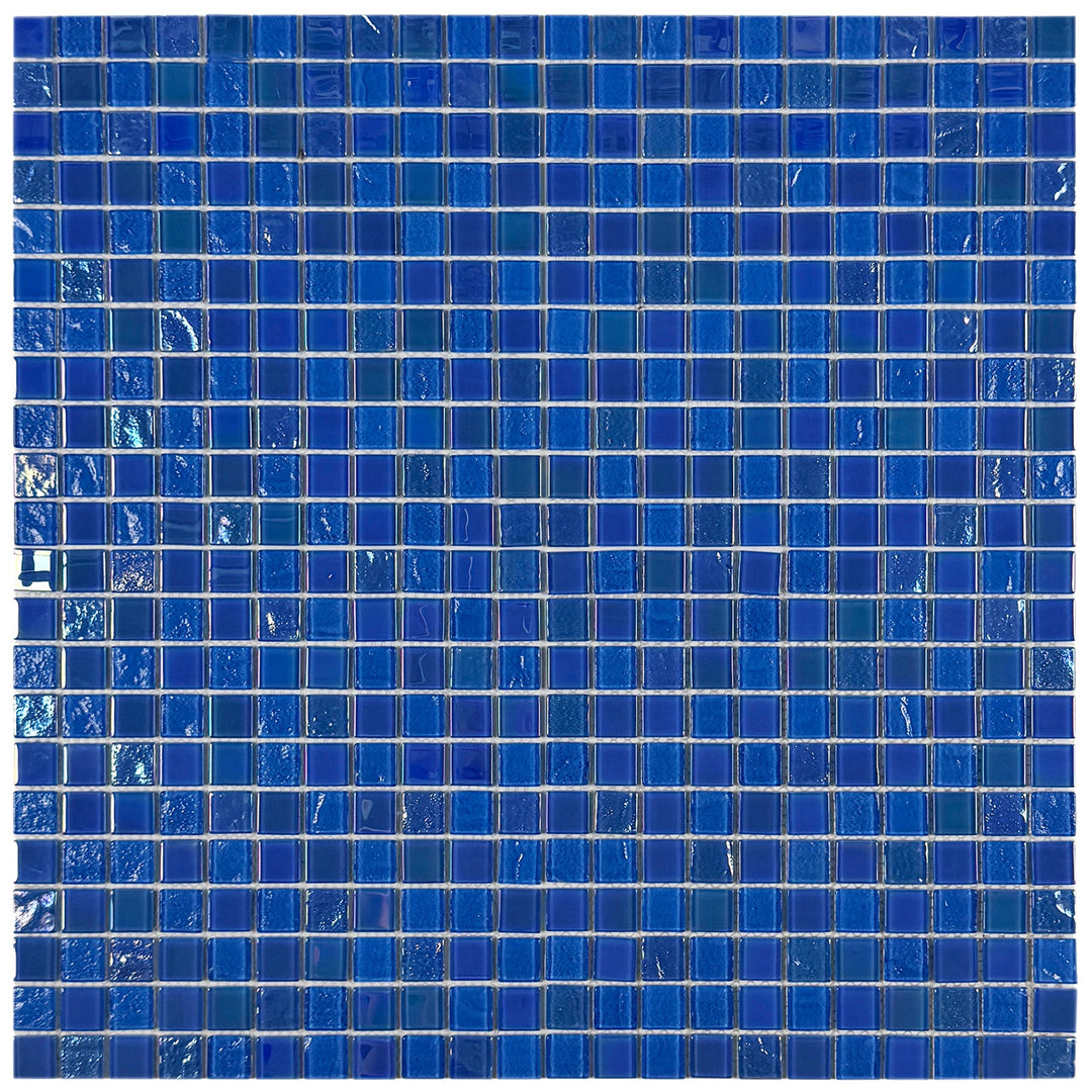Lustre Flow French Blue Iridescent Mixed Wave Pattern Crystal Glass Mosaic