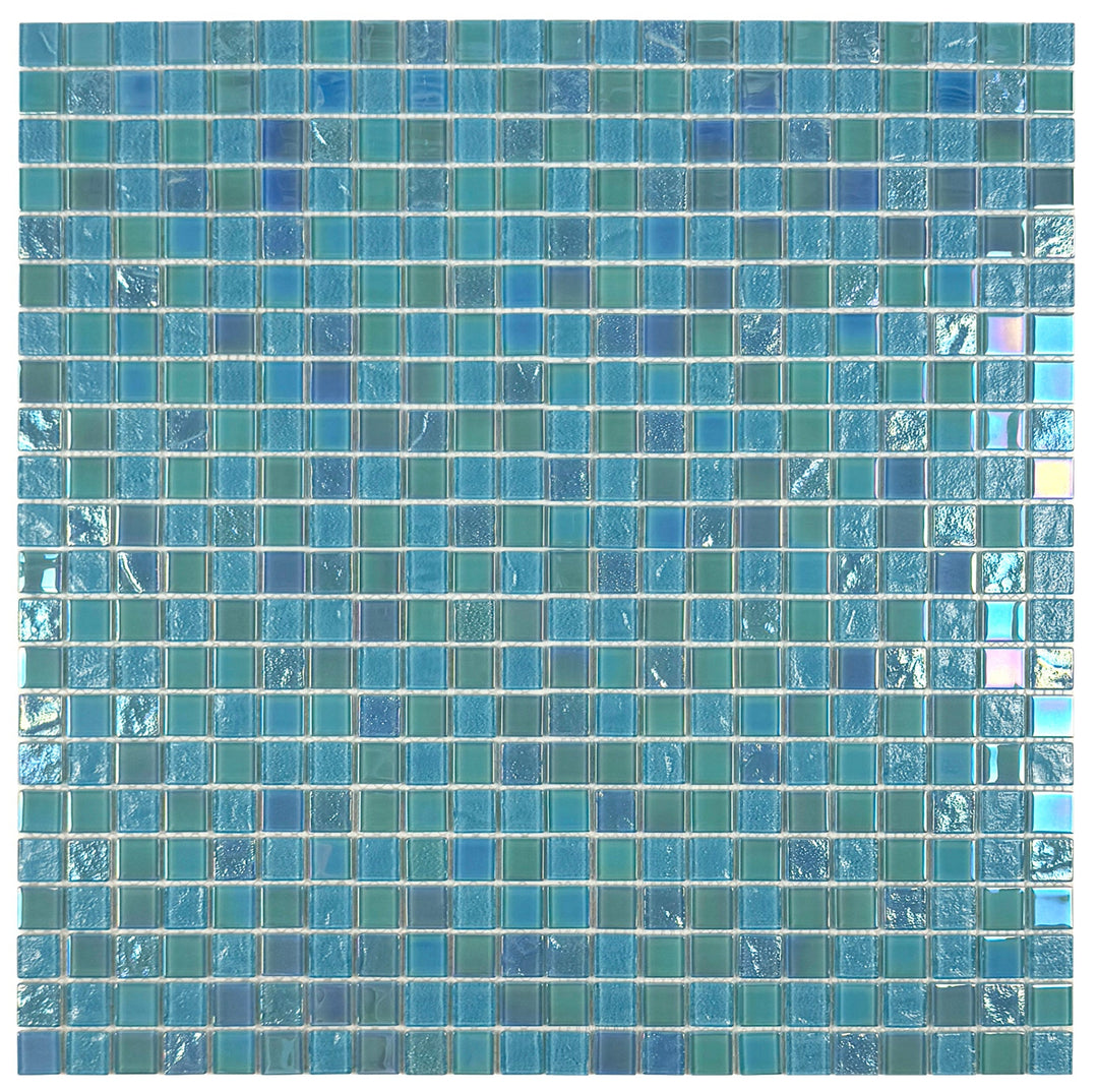 Lustre Flow Sky Blue & Nile Blue Iridescent Mixed Wave Pattern Crystal Glass Mosaic
