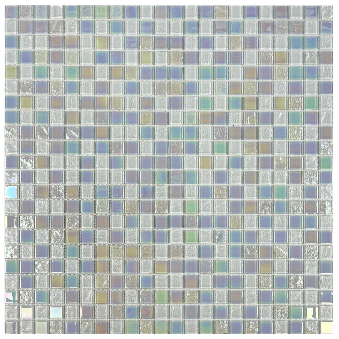 Lustre Flow White Iridescent Mixed Wave Pattern Crystal Glass Mosaic