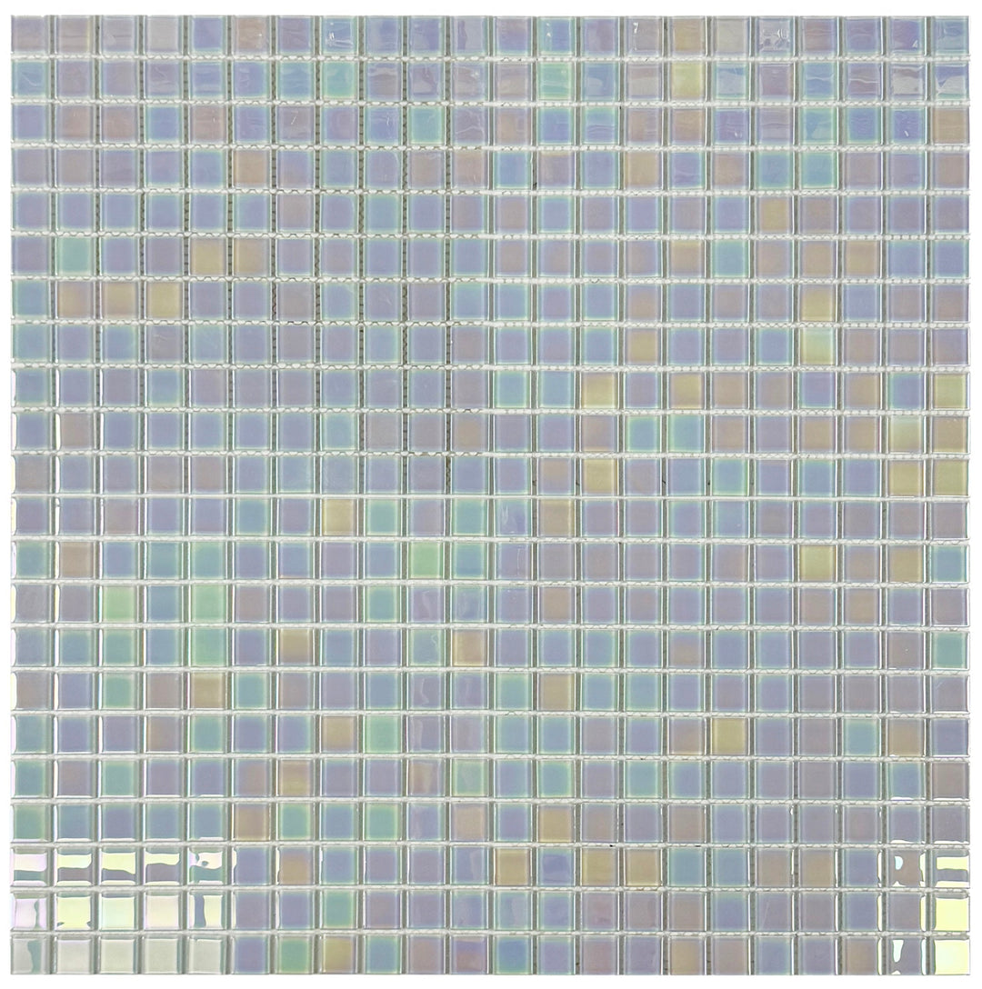 Lustre Flow Smoke Blue & White Iridescent Mixed Crystal Glass Mosaic