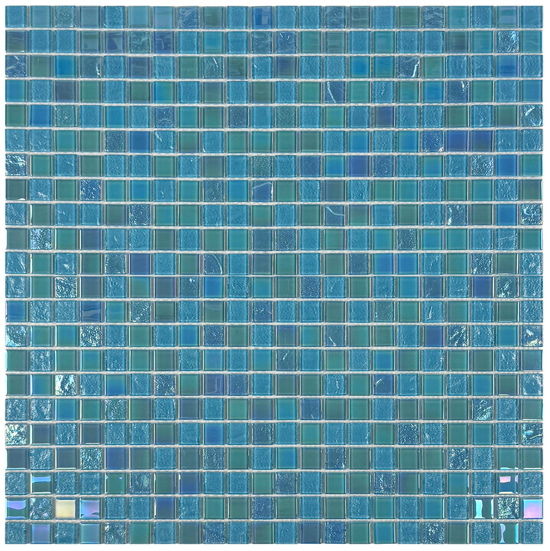 Lustre Flow Jungle Green & Moss Green Iridescent Mixed Wave Pattern Crystal Glass Mosaic