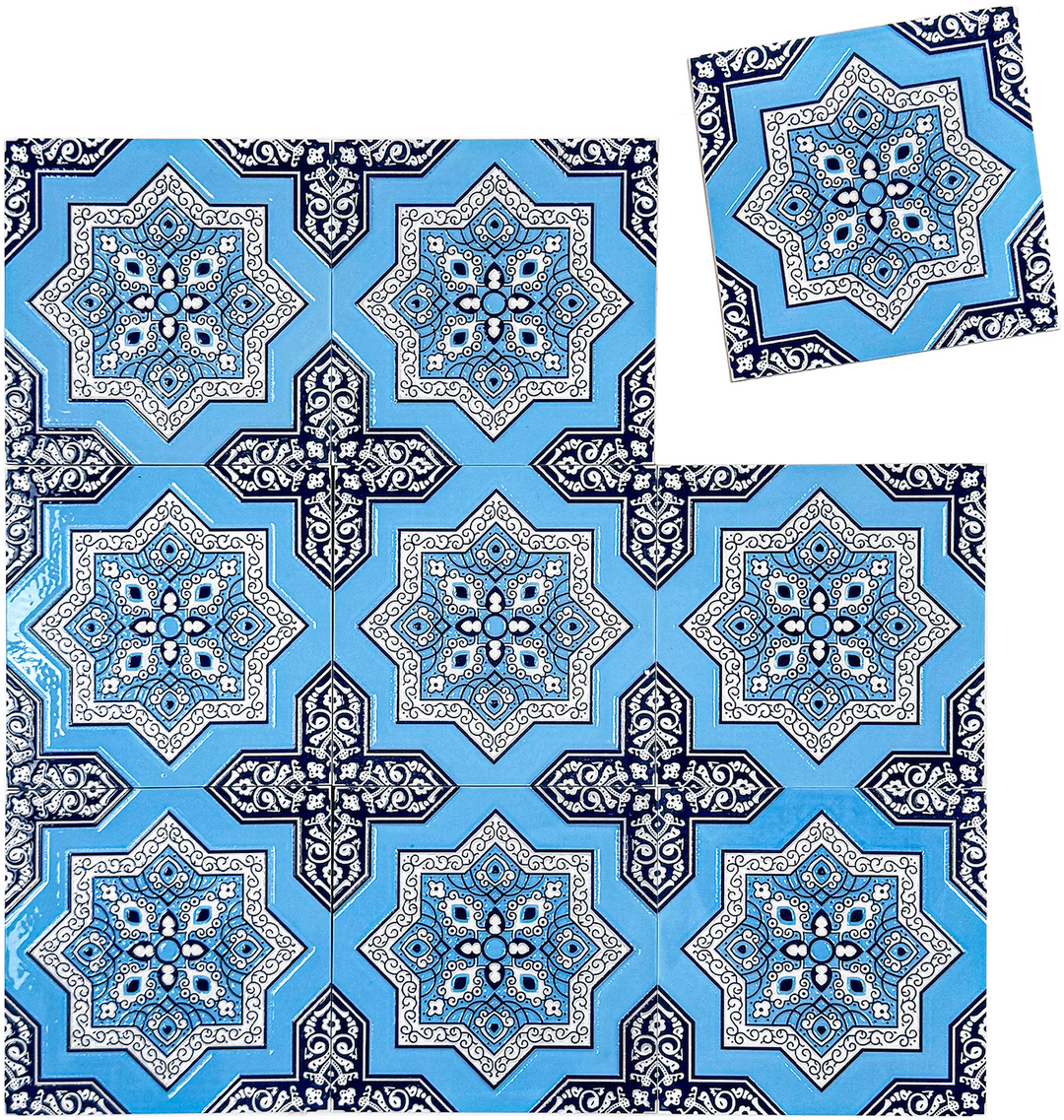 Baby blue & Black Moroccan Style Tile
