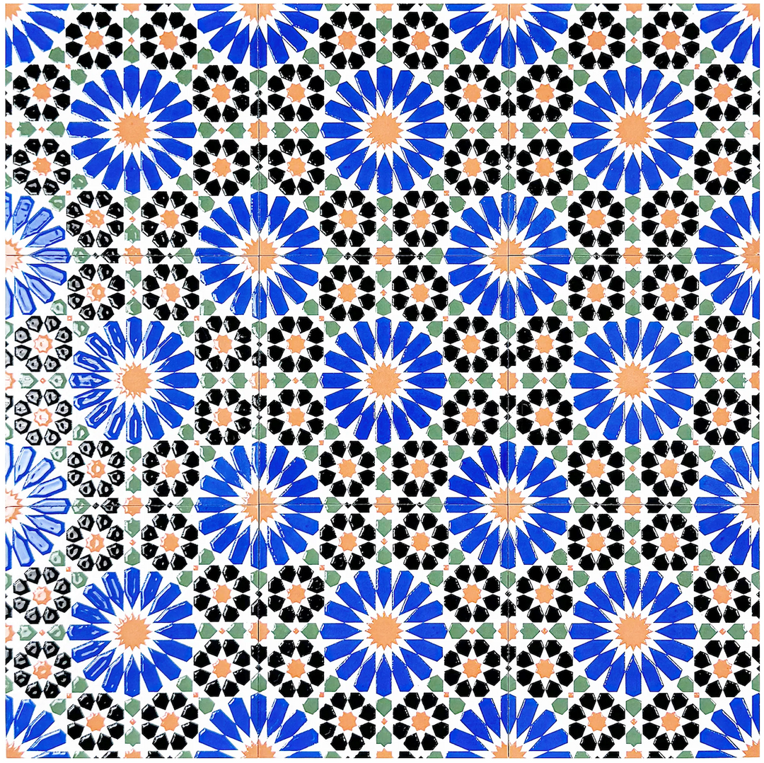 Blue, Cream & Black Moroccan Style Tile
