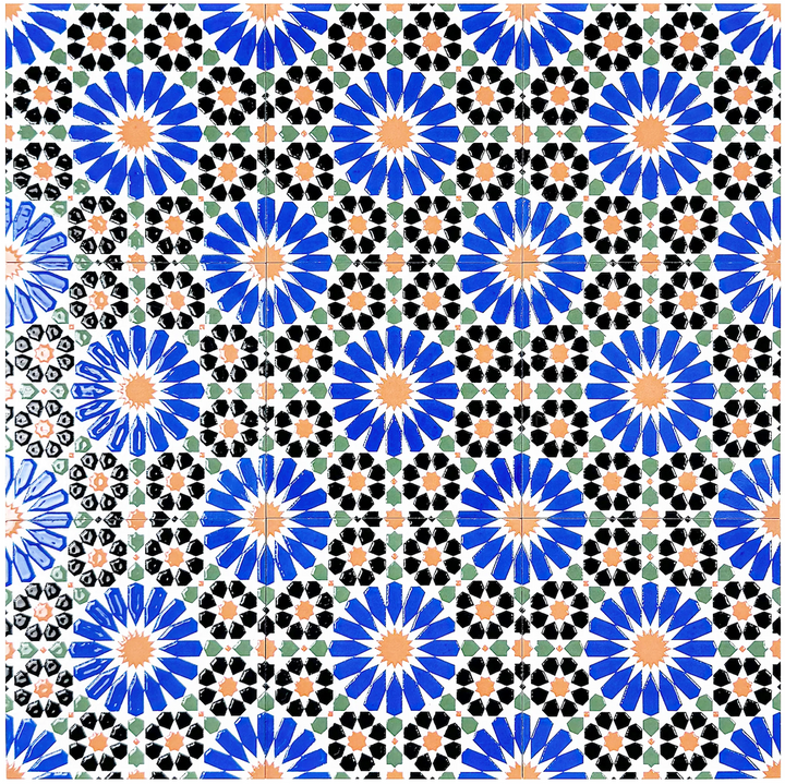 Blue, Cream & Black Moroccan Style Tile