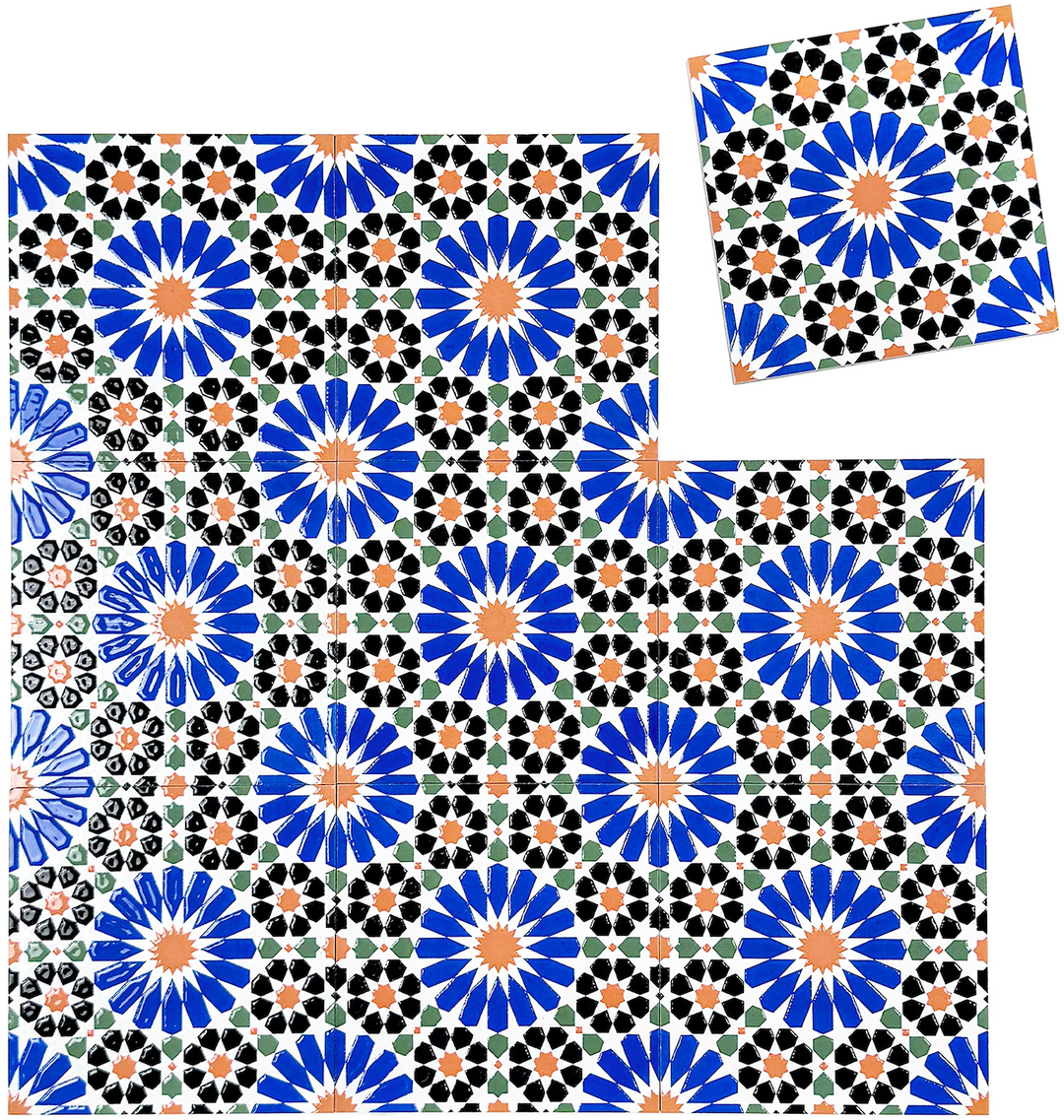 Blue, Cream & Black Moroccan Style Tile