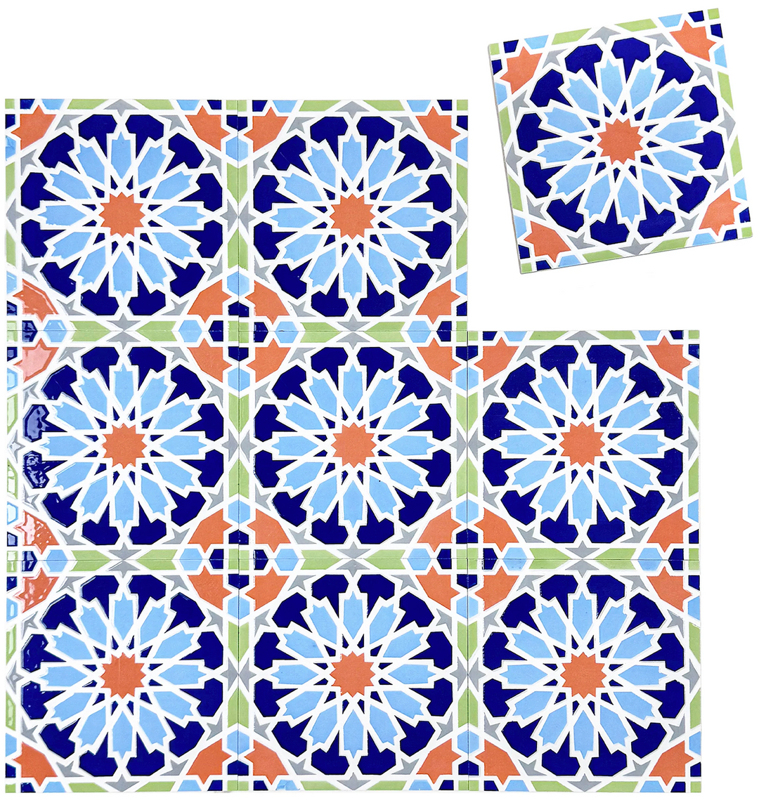 Blue, Baby Blue, Orange, Grey Moroccan Style Tile