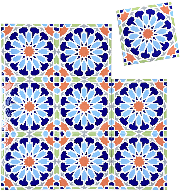 Blue, Baby Blue, Orange, Grey Moroccan Style Tile