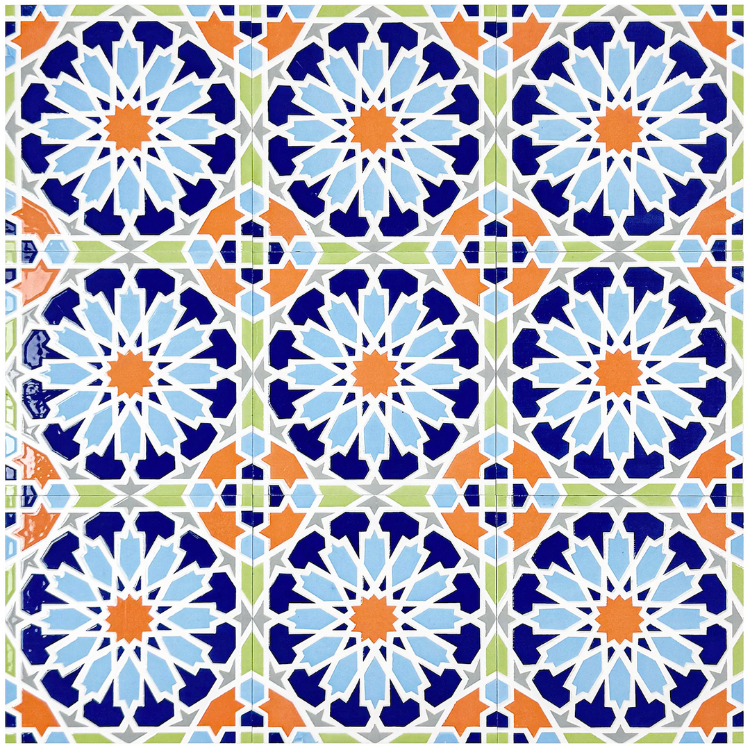 Blue, Baby Blue, Orange, Grey Moroccan Style Tile