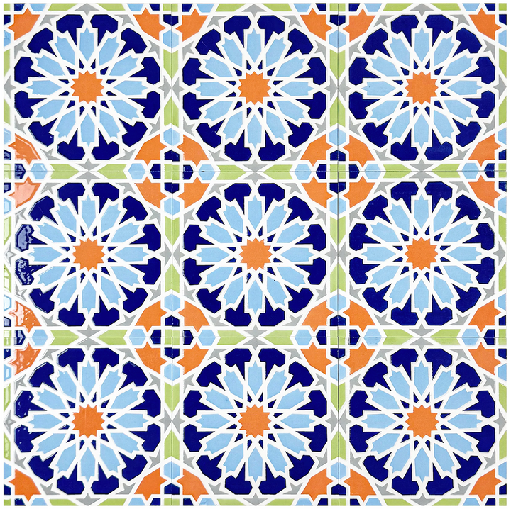Blue, Baby Blue, Orange, Grey Moroccan Style Tile