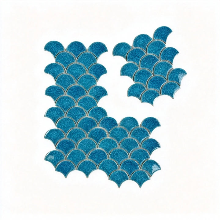 Vicenza Grace Series Baby Blue Fan Shape Porcelain Mosaic