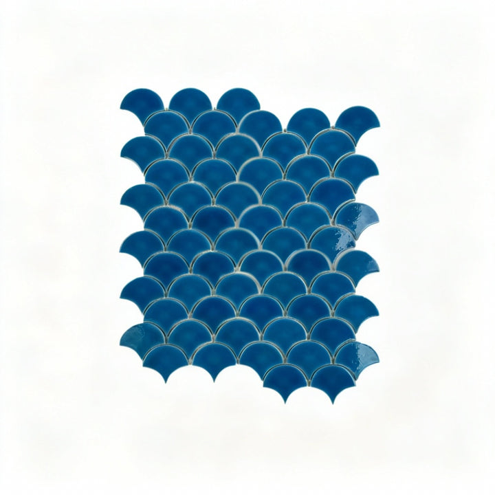 Vicenza Grace Series French Blue Fan Shape Porcelain Mosaic