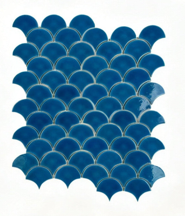 Vicenza Grace Series French Blue Fan Shape Porcelain Mosaic