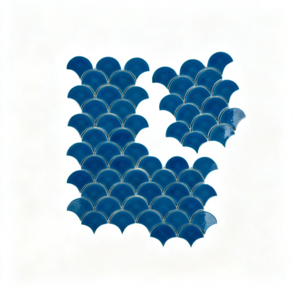 Vicenza Grace Series French Blue Fan Shape Porcelain Mosaic