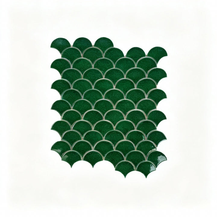 Vicenza Grace Series Leaf Green Fan Shape Porcelain Mosaic