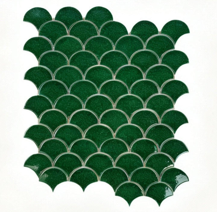 Vicenza Grace Series Leaf Green Fan Shape Porcelain Mosaic